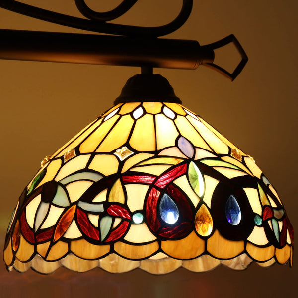 Tiffany Stained Glass Pendant Chandelier 3-Light 12" Wide – Cream Brown