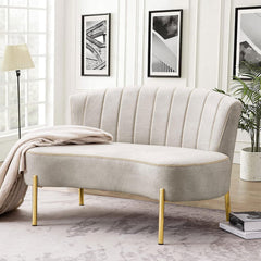 Upholstered Loveseat Bench with Tufted Back & Gold Legs