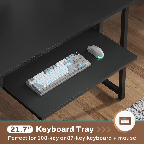 L-Shaped Gaming & Home Office Desk with Power Outlet, LED Lights & Pegboard