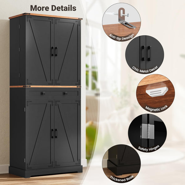 72" Farmhouse Pantry Cabinet with Drawer & Sliding Rack