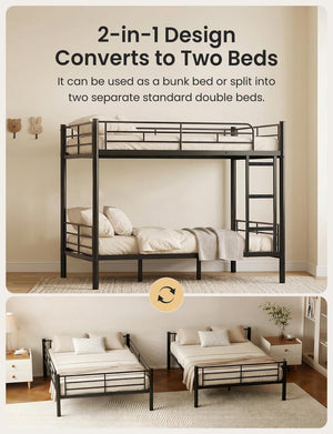 Full Over Full Bunk Bed with Storage Drawers – Separable Heavy Duty Metal Frame