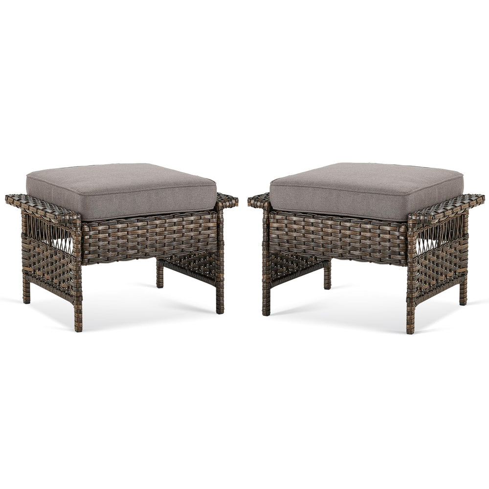 Patio Wicker Ottomans Set of 2 with Cushions