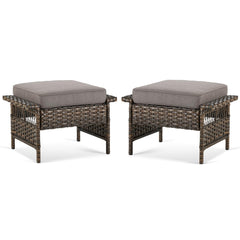 Patio Wicker Ottomans Set of 2 with Cushions