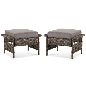 Patio Wicker Ottomans Set of 2 with Cushions