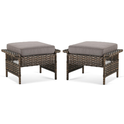 Patio Wicker Ottomans Set of 2 with Cushions