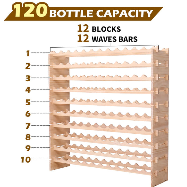 Pine Wood Freestanding Wine Rack