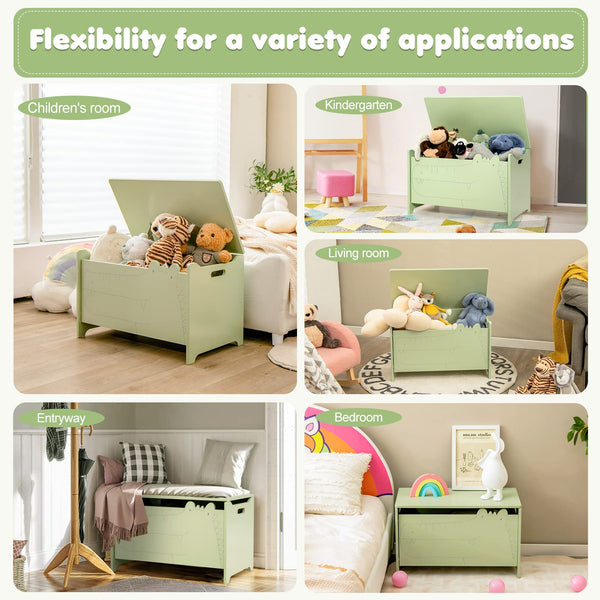 Kids Wooden Toy Box with Safety Hinge and Handles