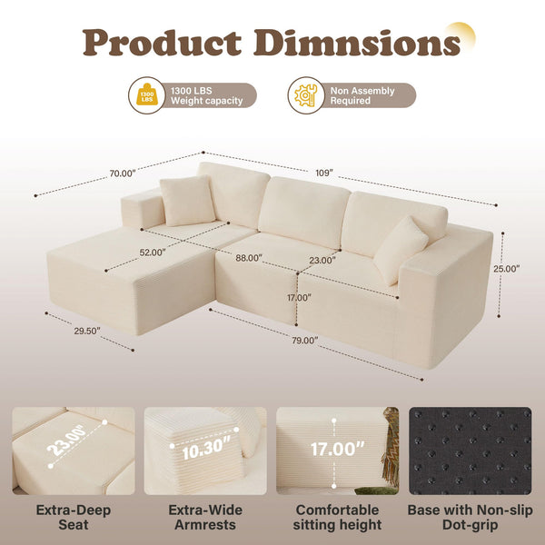 109" L-Shaped Modular Sectional Sofa