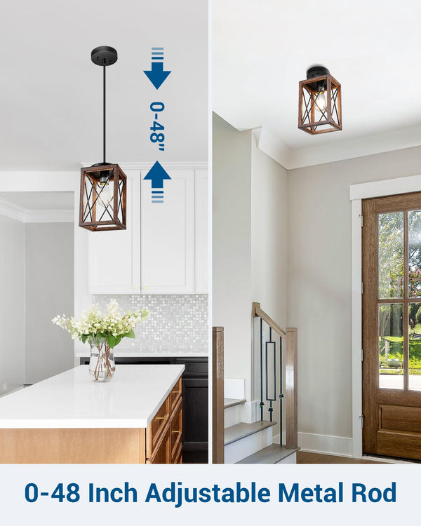 2-Pack Farmhouse Pendant Light Fixture – Adjustable Metal Hanging Light