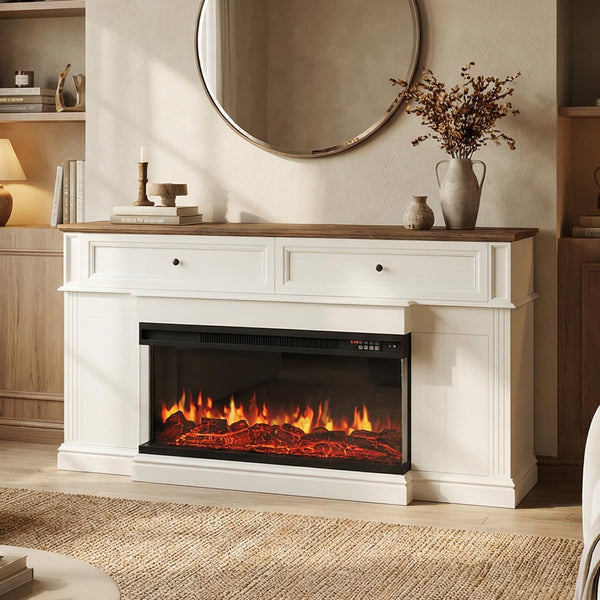 63" Fireplace TV Stand with 3-Sided Electric Fireplace