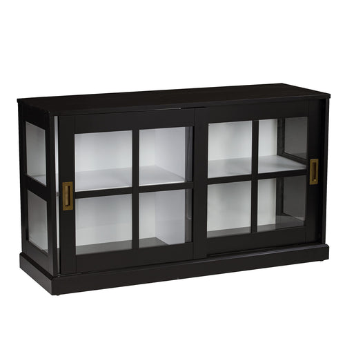Black Curio Cabinet with Sliding Glass Doors
