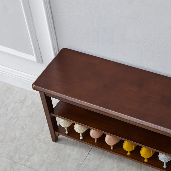 Solid Wood Shoe Storage Bench with 2-Tier Shelf