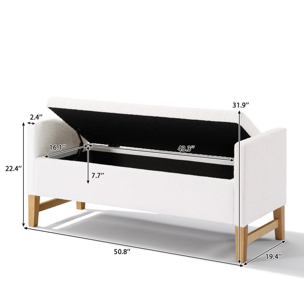 Boucle Storage Ottoman Bench with Pillows