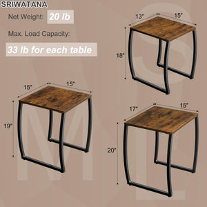 Nesting End Tables Set of 3, Rustic Wood & Metal