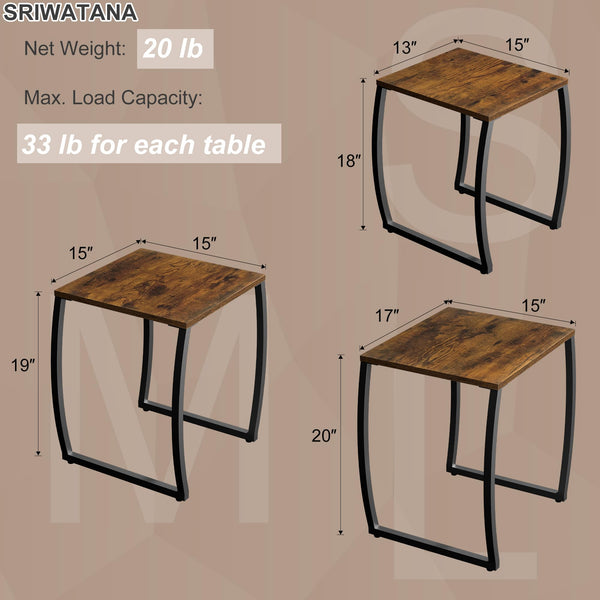 Nesting End Tables Set of 3, Rustic Wood & Metal