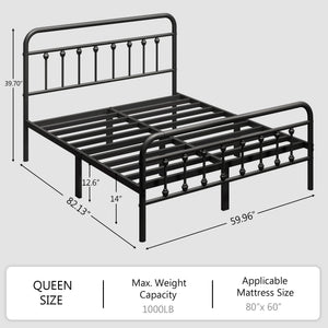 Victorian Metal Platform Bed Frame with Headboard & Footboard