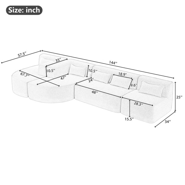 4-Piece Modular Sectional Sofa with 2 Chaise Lounges & 5 Pillows – Boucle