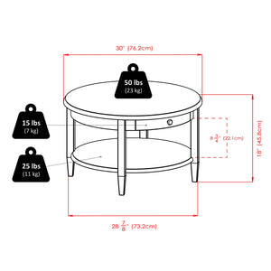 Round Coffee Table with Storage Drawer and Shelf