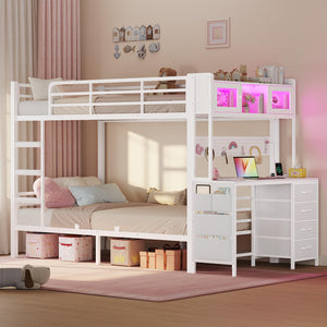 Twin Over Twin Bunk Bed with Desk & LED Light