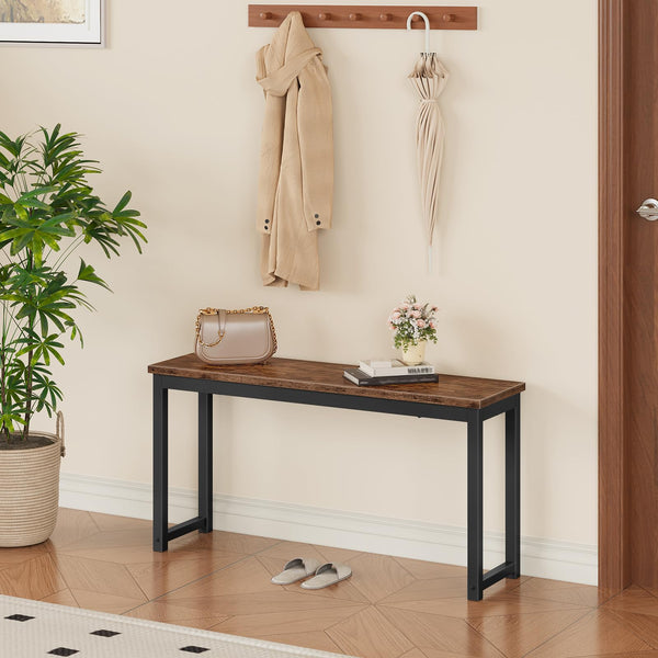 Industrial Dining Bench Set of 2 – Rustic Brown & Black Metal Frame