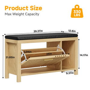 40" Shoe Storage Bench with Padded Seat & Flip Drawers