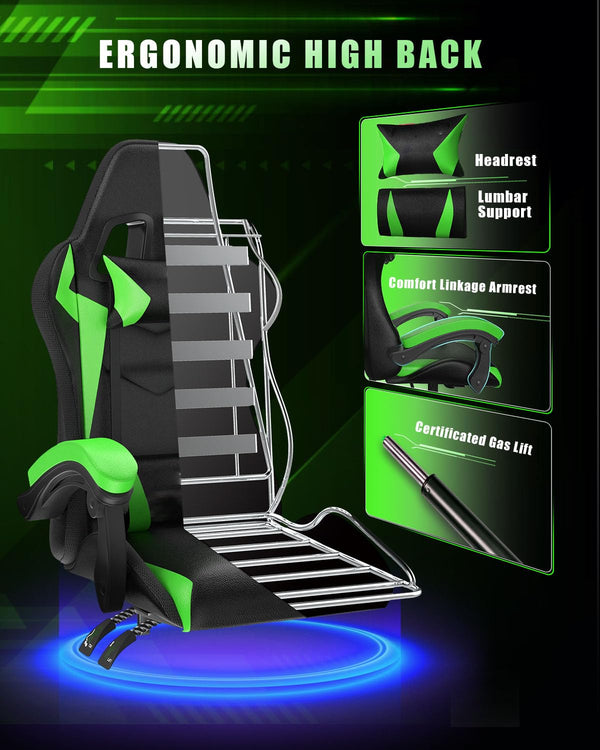 RGB Gaming Chair with Footrest & Lumbar Support