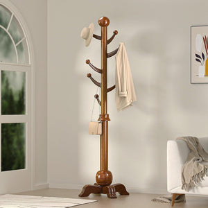 Freestanding Wooden Coat Rack with 7 Hooks – 72" Hall Tree Stand