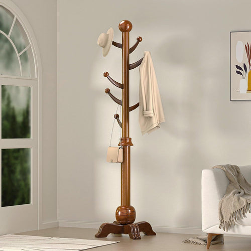 Freestanding Wooden Coat Rack with 7 Hooks – 72" Hall Tree Stand