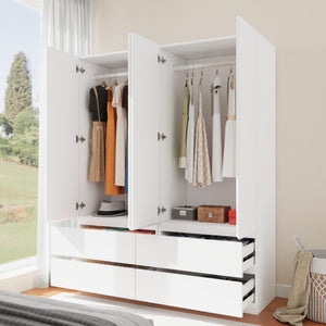 Modern Wardrobe Closet with Drawers & Hanging Rod