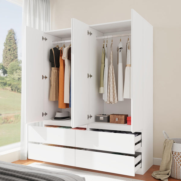 Modern Wardrobe Closet with Drawers & Hanging Rod