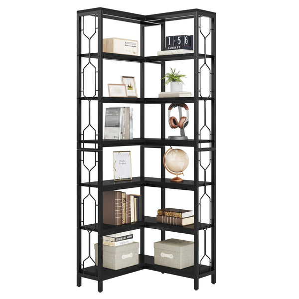 7-Tier Industrial Corner Bookshelf