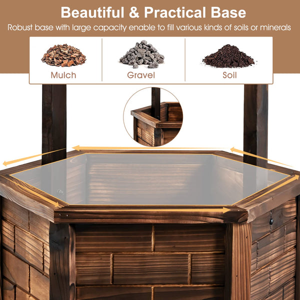 Wooden Wishing Well Planter with Hanging Bucket