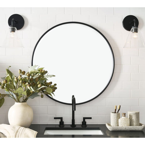 Round Wall Mirror – Matte Black Metal Frame