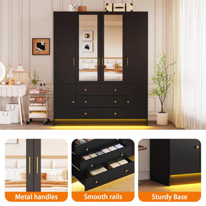 LED Armoire Wardrobe Closet with Mirror & Drawers