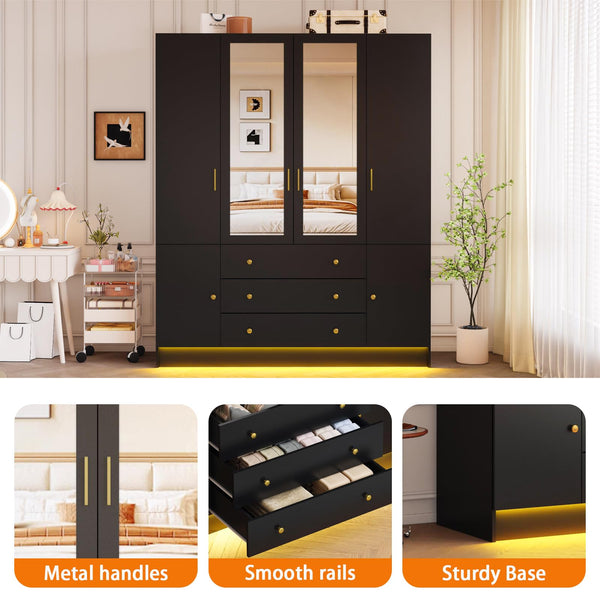 LED Armoire Wardrobe Closet with Mirror & Drawers