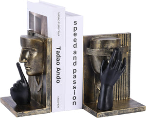 Decorative Bookends Set – Resin Face Sculptures, 2 Styles