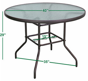 Round Outdoor Patio Dining Table – Steel Frame & Glass Top