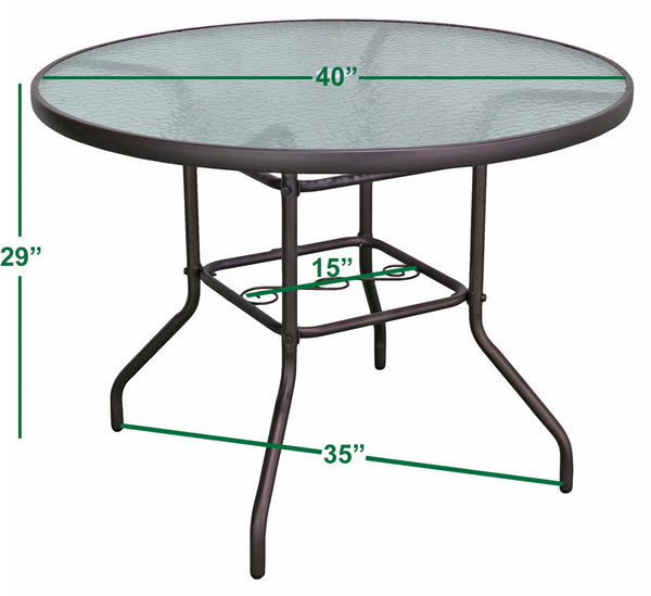 Round Outdoor Patio Dining Table – Steel Frame & Glass Top