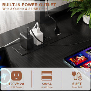 L-Shaped Gaming & Home Office Desk with Power Outlets, LED Lights & Monitor Stand