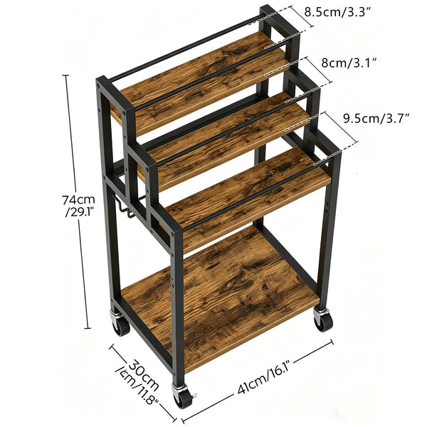 YATINEY Bar Cart, 3 Tier Home Bar Serving Cart with Wine Rack, Small Bar Cart with Wheels, Modern Rolling Beverage Cart, for Home Kitchen Small Spaces, Rustic Brown BC08BR