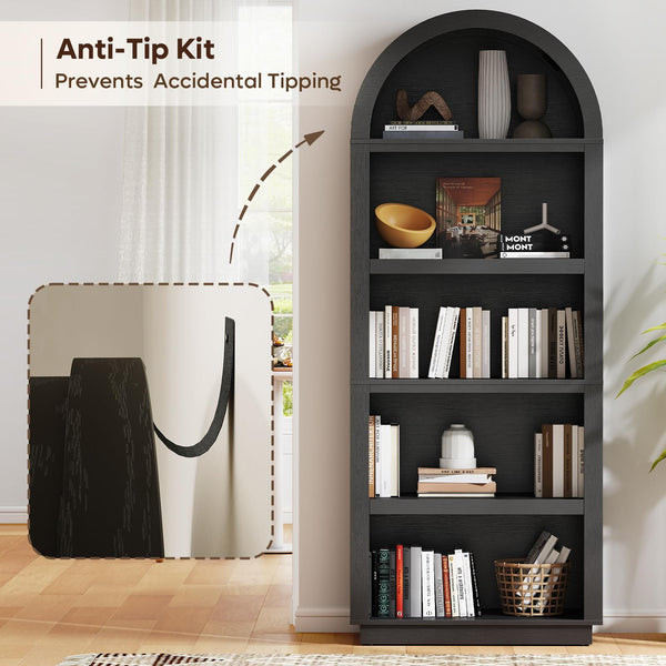 5-Tier Arched Bookshelf 76"