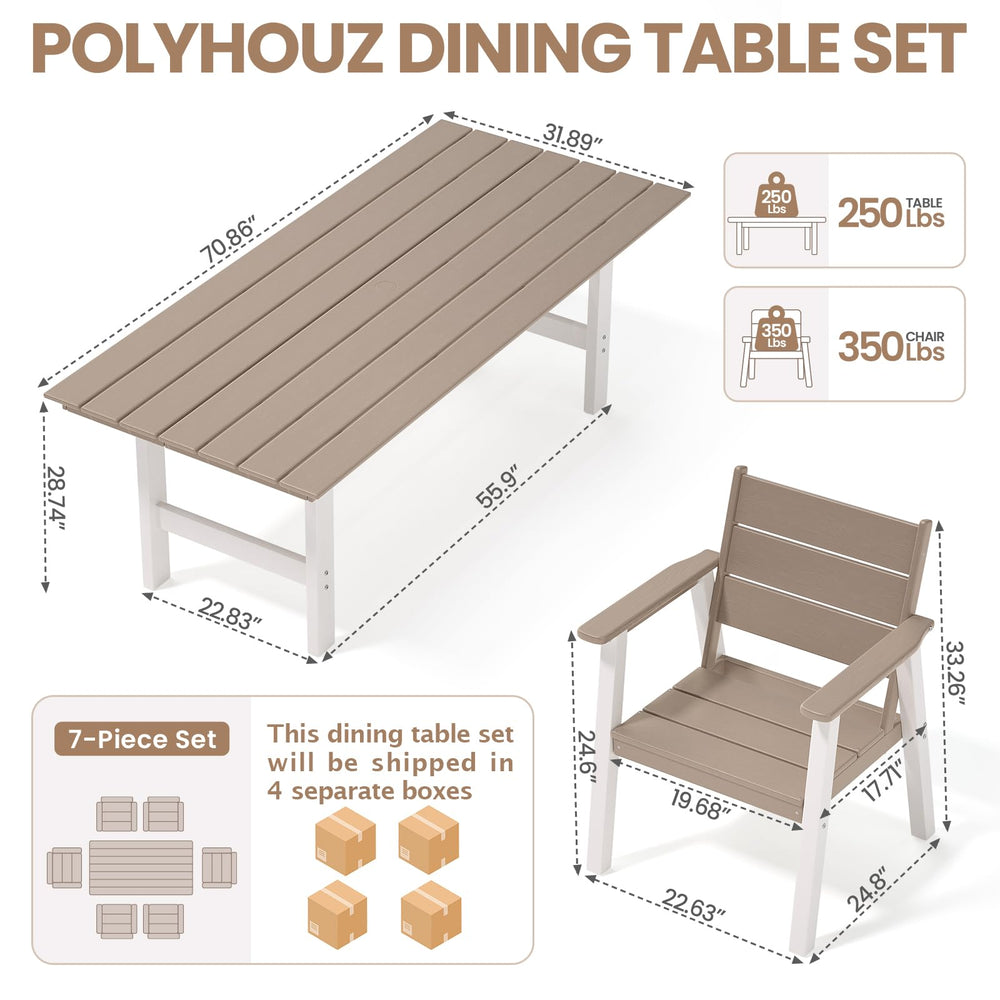 7-Piece Outdoor HDPE Patio Dining Set with Umbrella Hole