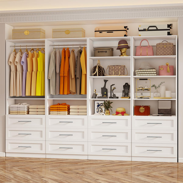 Walk-In Closet System with 12 Drawers, 10 Shelves & 6 Hanging Rods