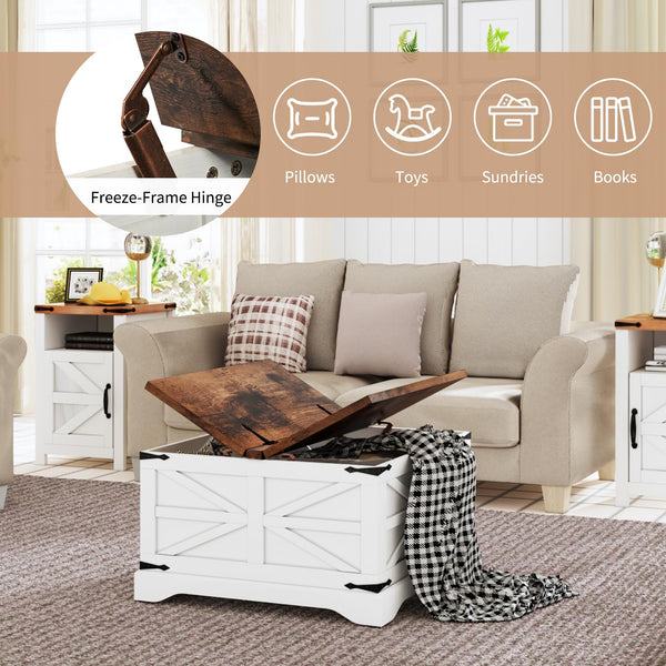 3-Piece Farmhouse Coffee Table & Side Tables Set with Storage