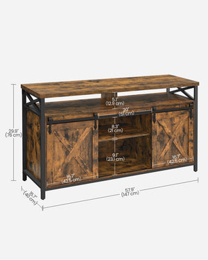 TV Stand with Sliding Barn Doors & Adjustable Shelves, 65 Inch