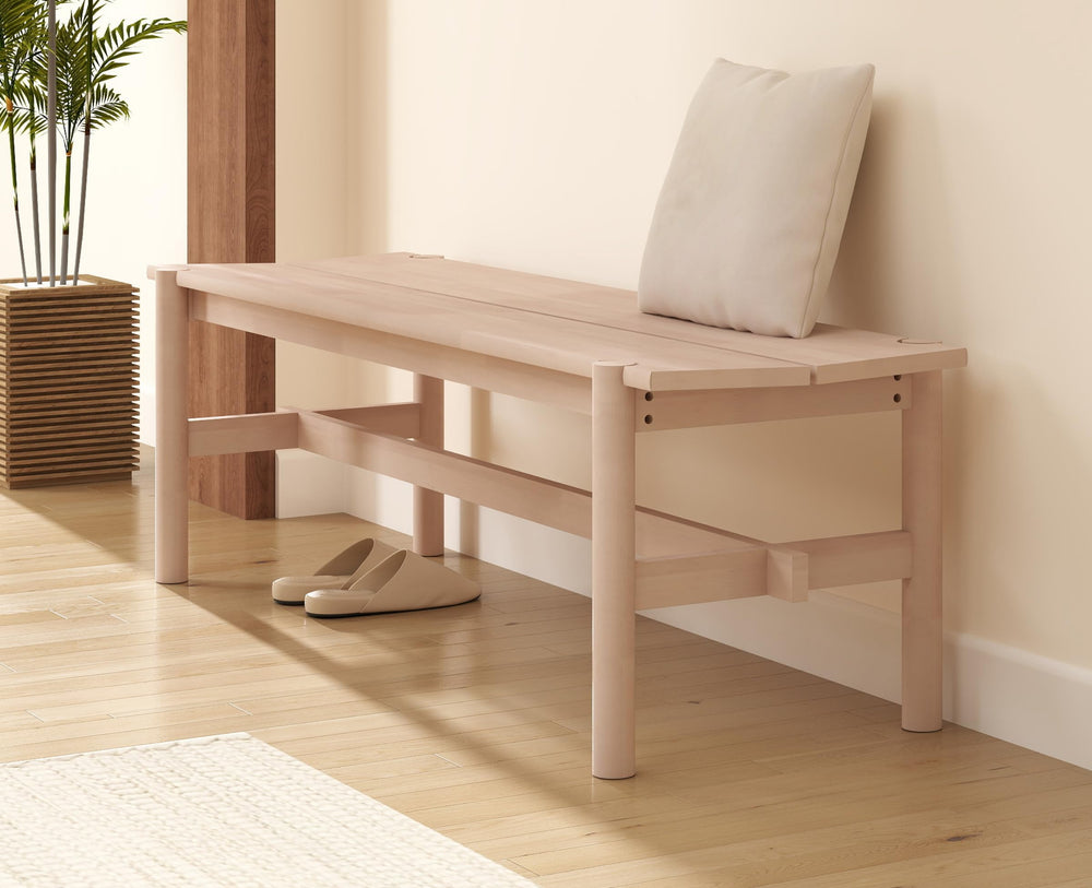 55" Solid Wood Farmhouse Bench – White Wash