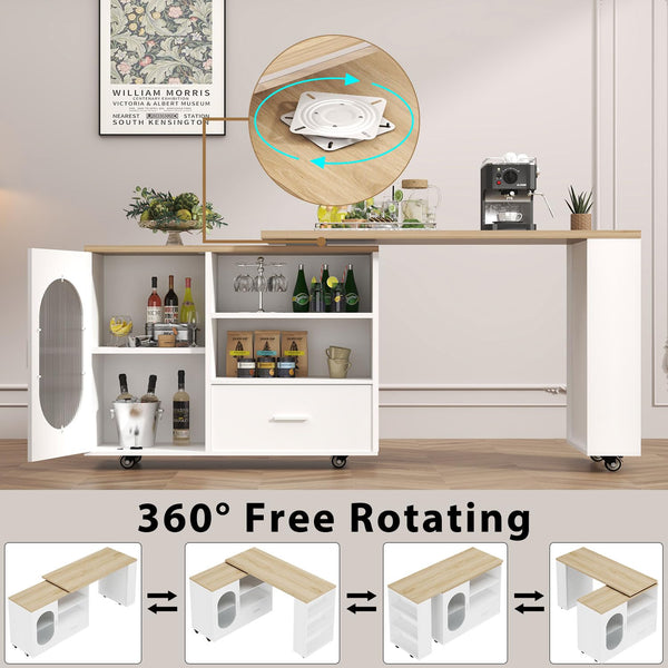 Rolling Kitchen Island with Swivel Table, Storage Cabinet, Drawers & Shelves
