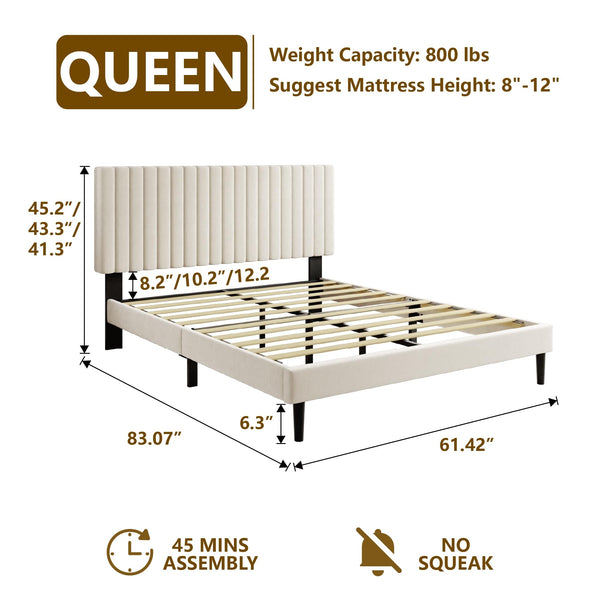 Queen Size Velvet Upholstered Platform Bed Frame