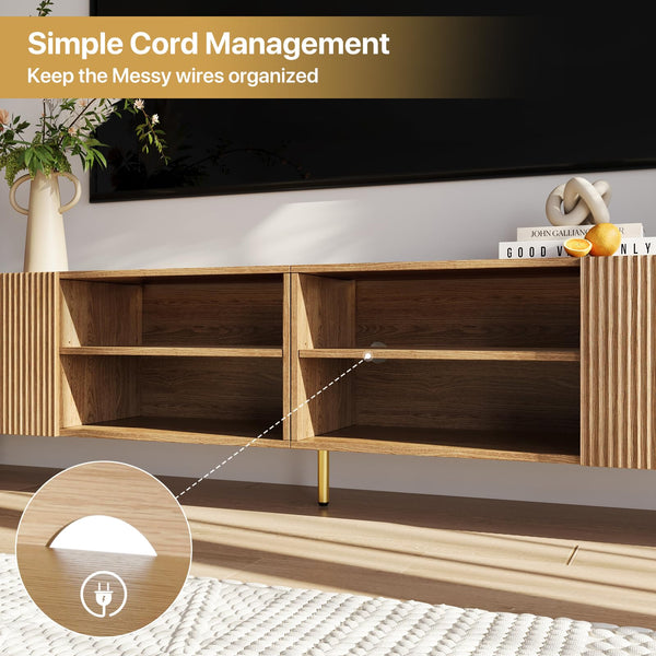 86-Inch TV Stand with Fluted Doors & Adjustable Shelves