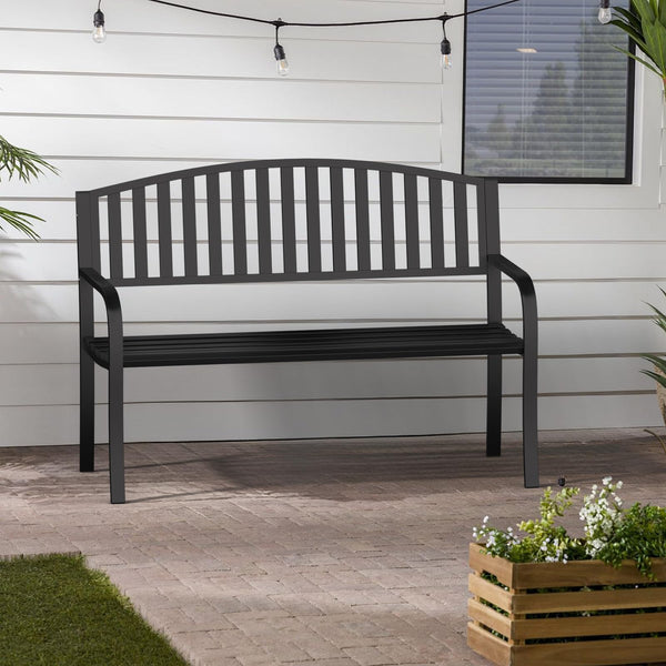 50-Inch Metal Outdoor Bench with Armrests